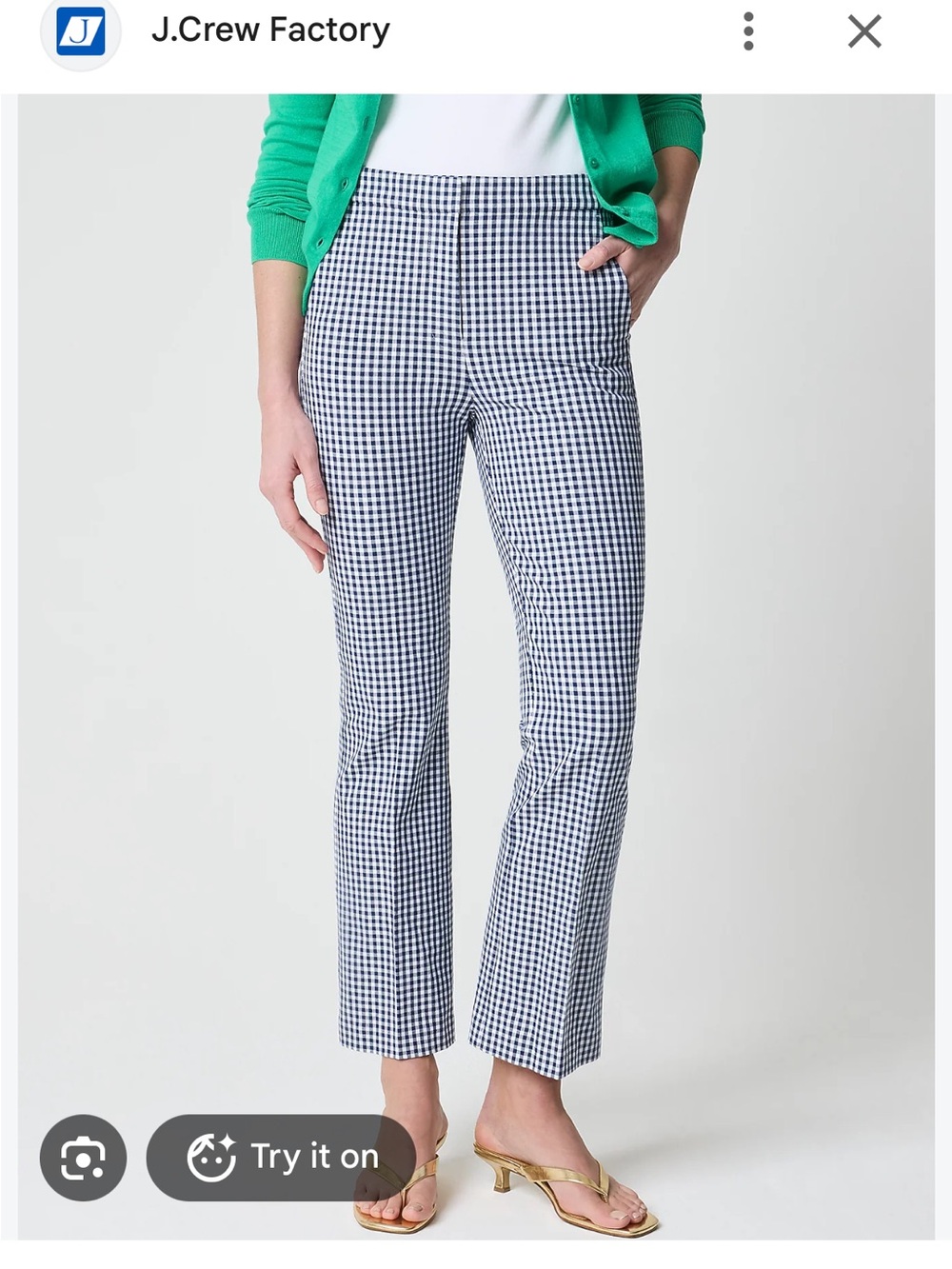 J.Crew Factory Niki Flare Pant, Gingham print, size 4